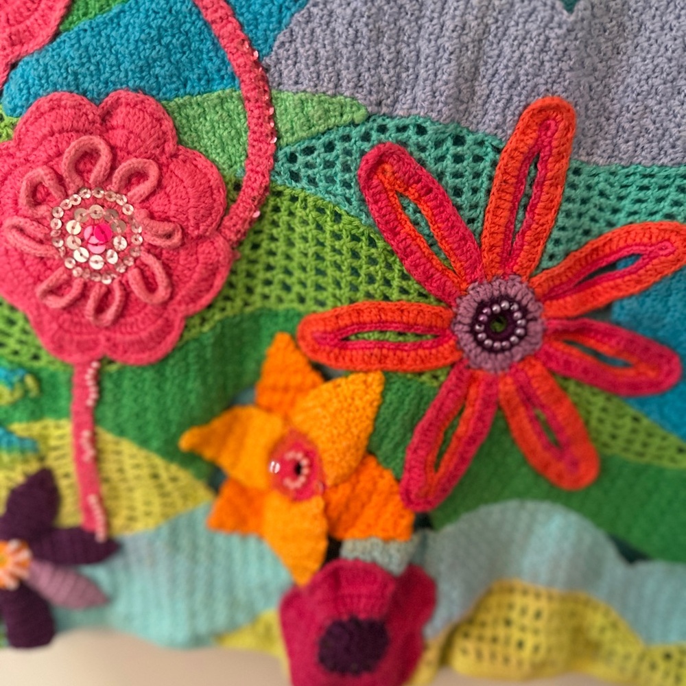 Michael Simon Multicolor Knit Sweater with crochet, sequins and beads. - Picture 4 of 8